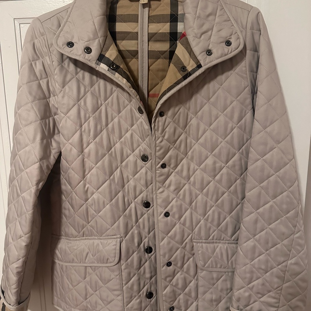 Burberry Brit Quilted Jacket Women’s SM Beige/Cream Nova Check Lined Snap Front